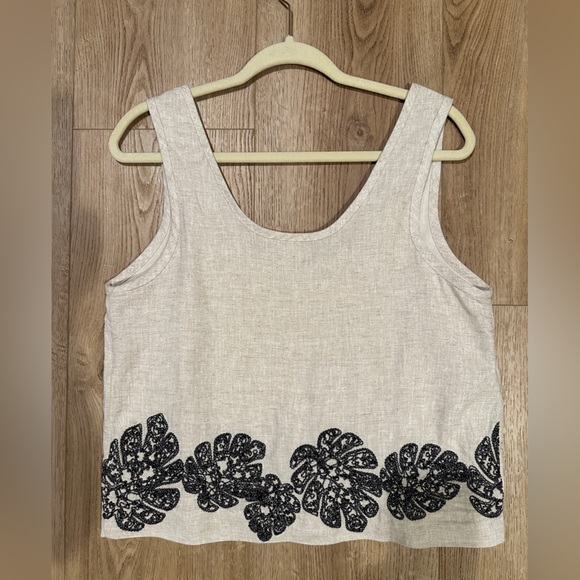 Banana republic factory linen blend embroidered scoop neck boxy sleeveless top - Picture 3 of 10